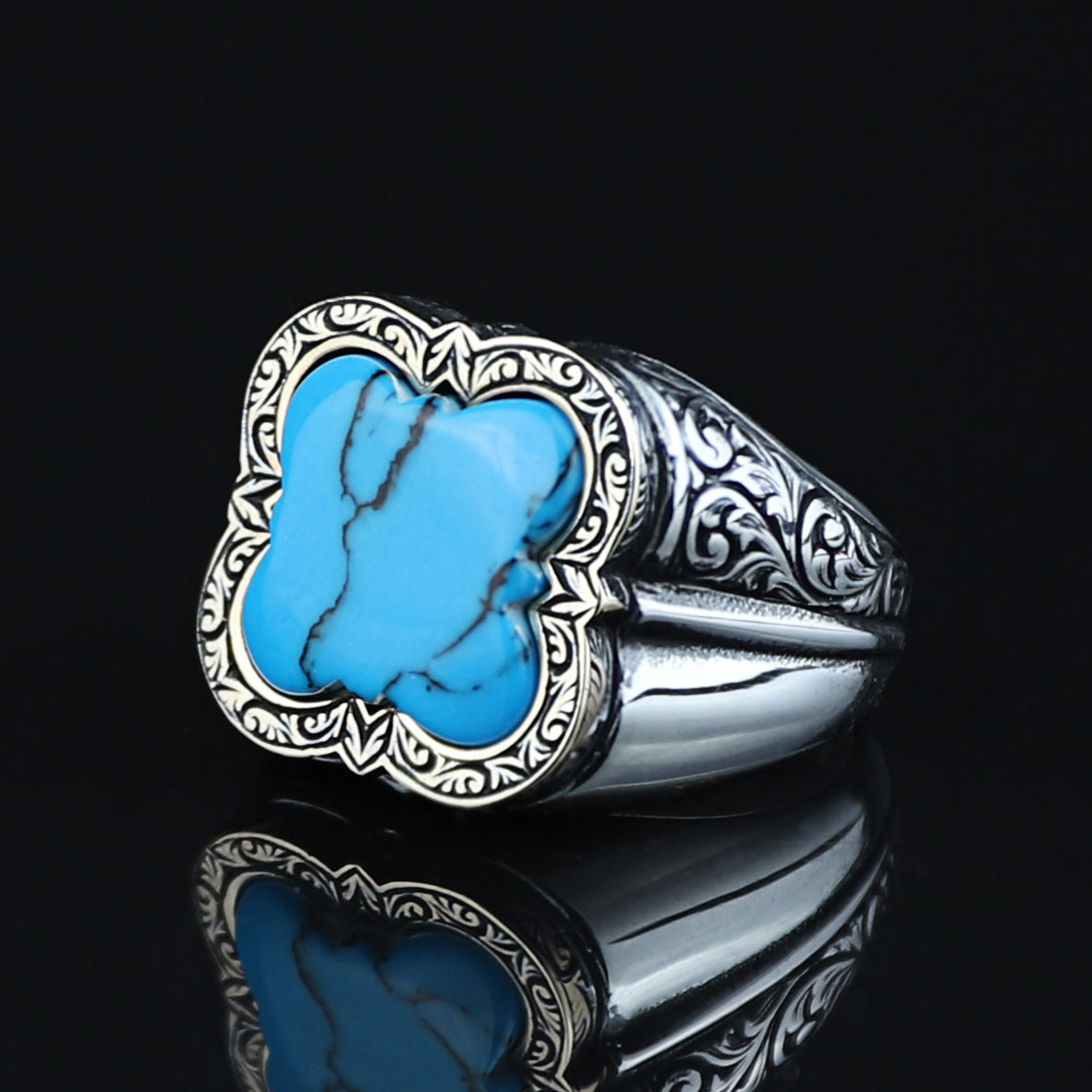 925 Silver Men Handmade Blue Turquoise Gemstone Ring