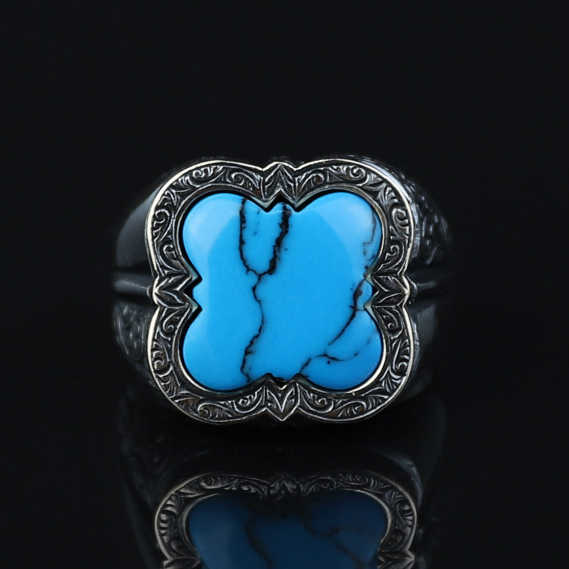 925 Silver Men Handmade Blue Turquoise Gemstone Ring