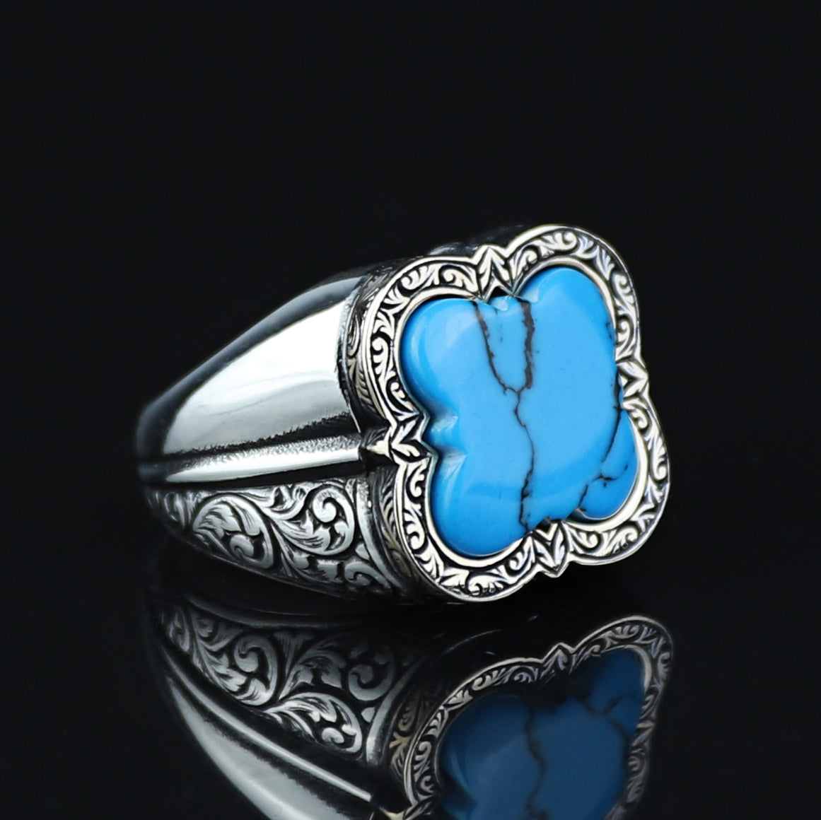 925 Silver Men Handmade Blue Turquoise Gemstone Ring