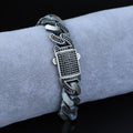925 Sterling Silver 15mm Black Onyx Cuban Chain Bracelet for Men