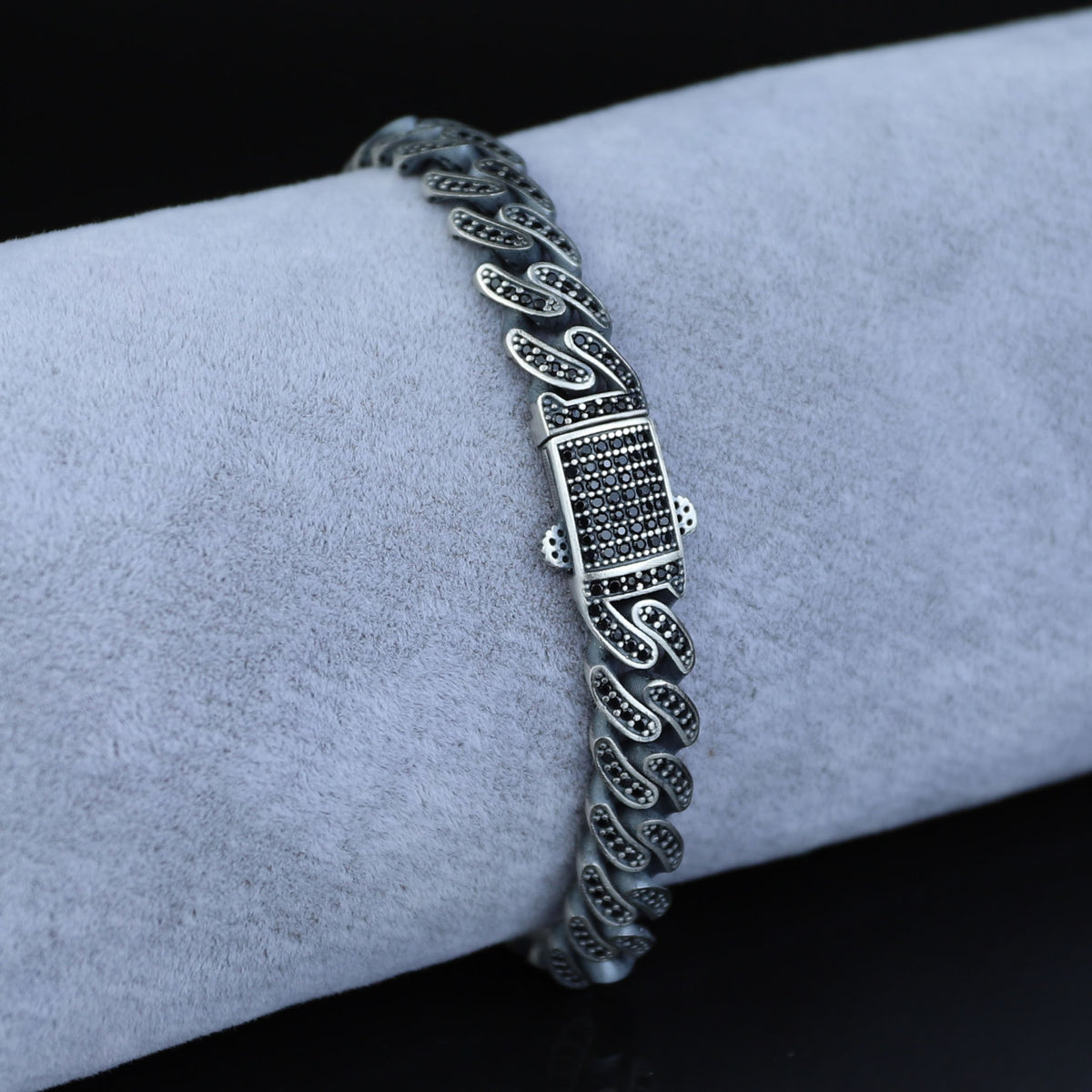 925 Sterling Silver 9mm Black Onyx Cuban Link Bracelet for Men