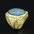 925 Silver Men Handmade Large Gold Turquoise Ring
