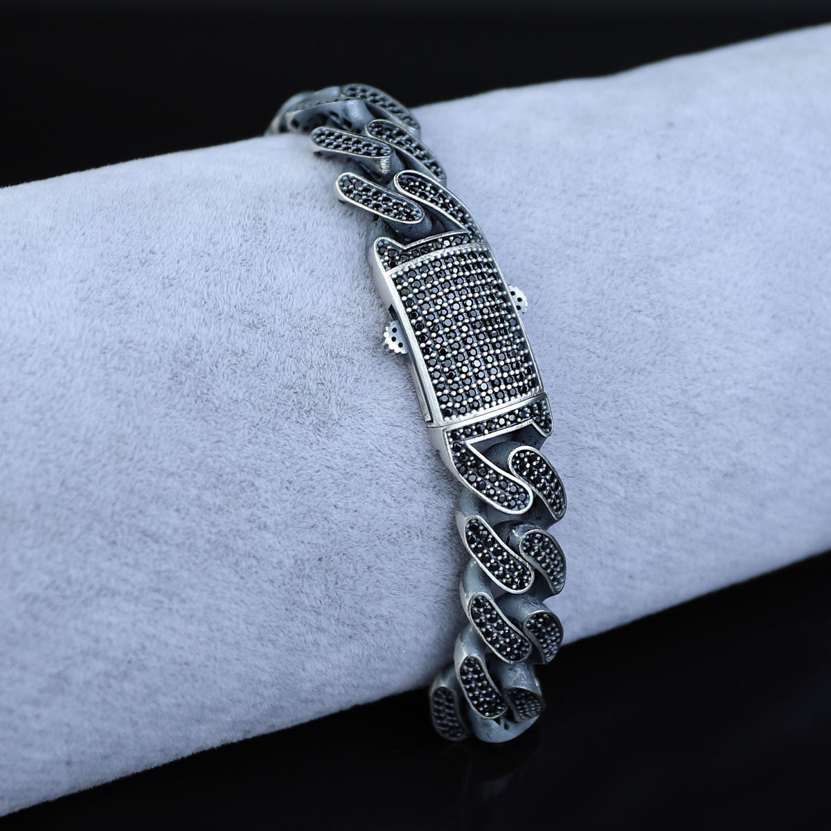 925 Sterling Silver 13mm Black Onyx Cuban Chain Bracelet for Men