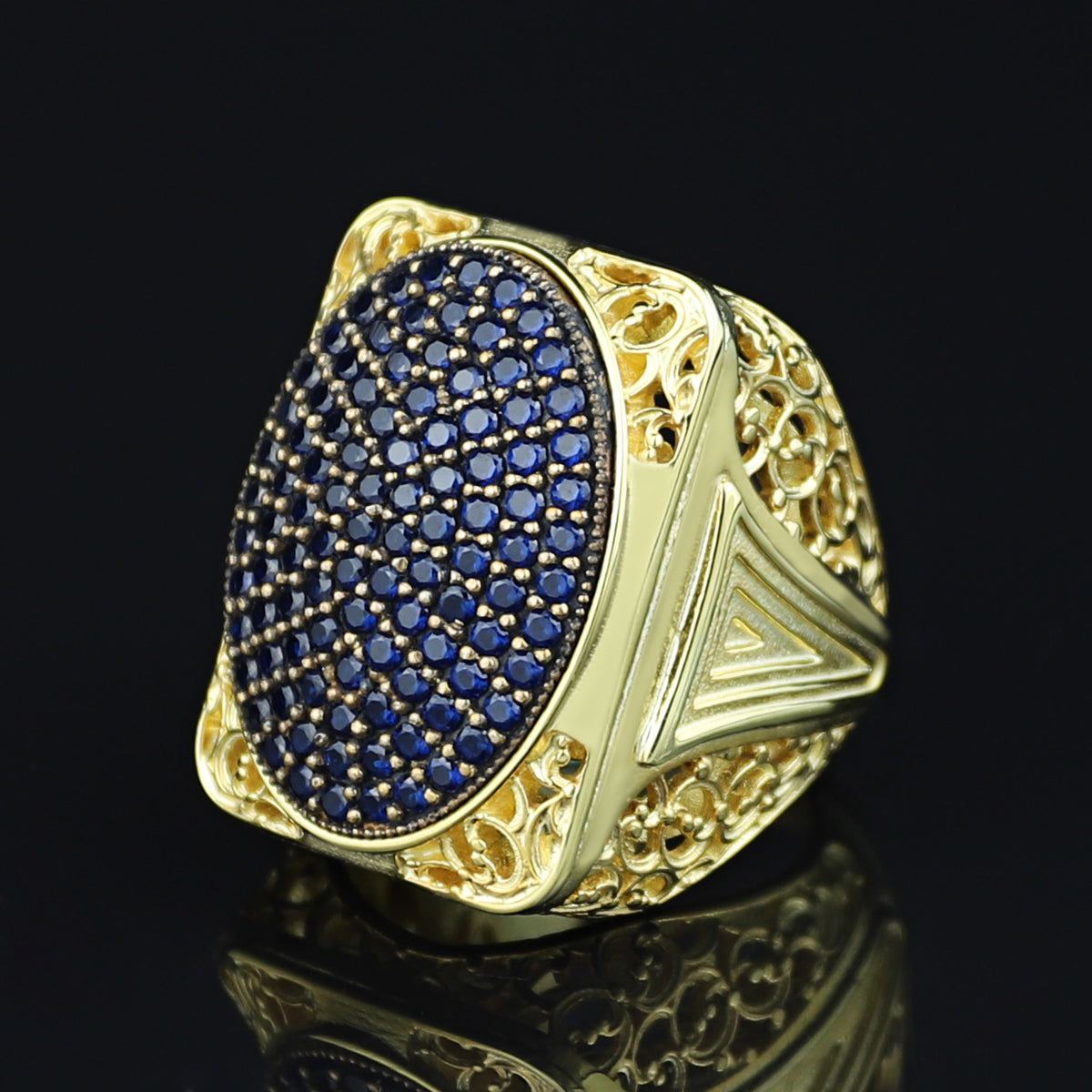 Men Handmade Gold Sapphire Gemstone Ottoman Style Ring