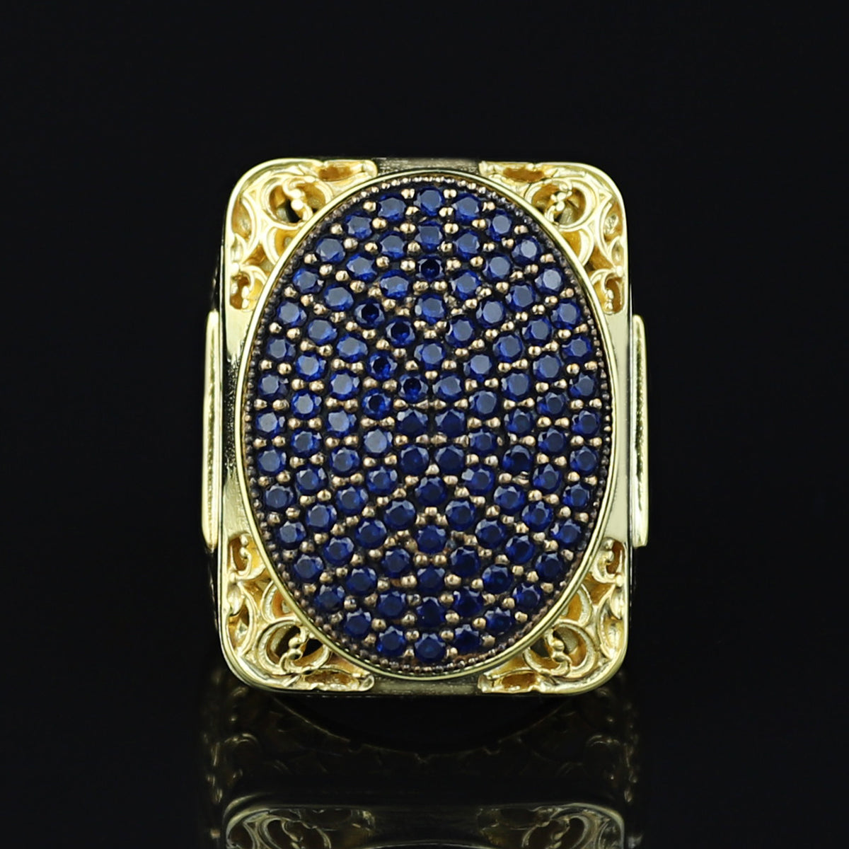 Men Handmade Gold Sapphire Gemstone Ottoman Style Ring