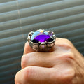 Men Silver Engraved Large Amethyst Gemstone Handmade Ring