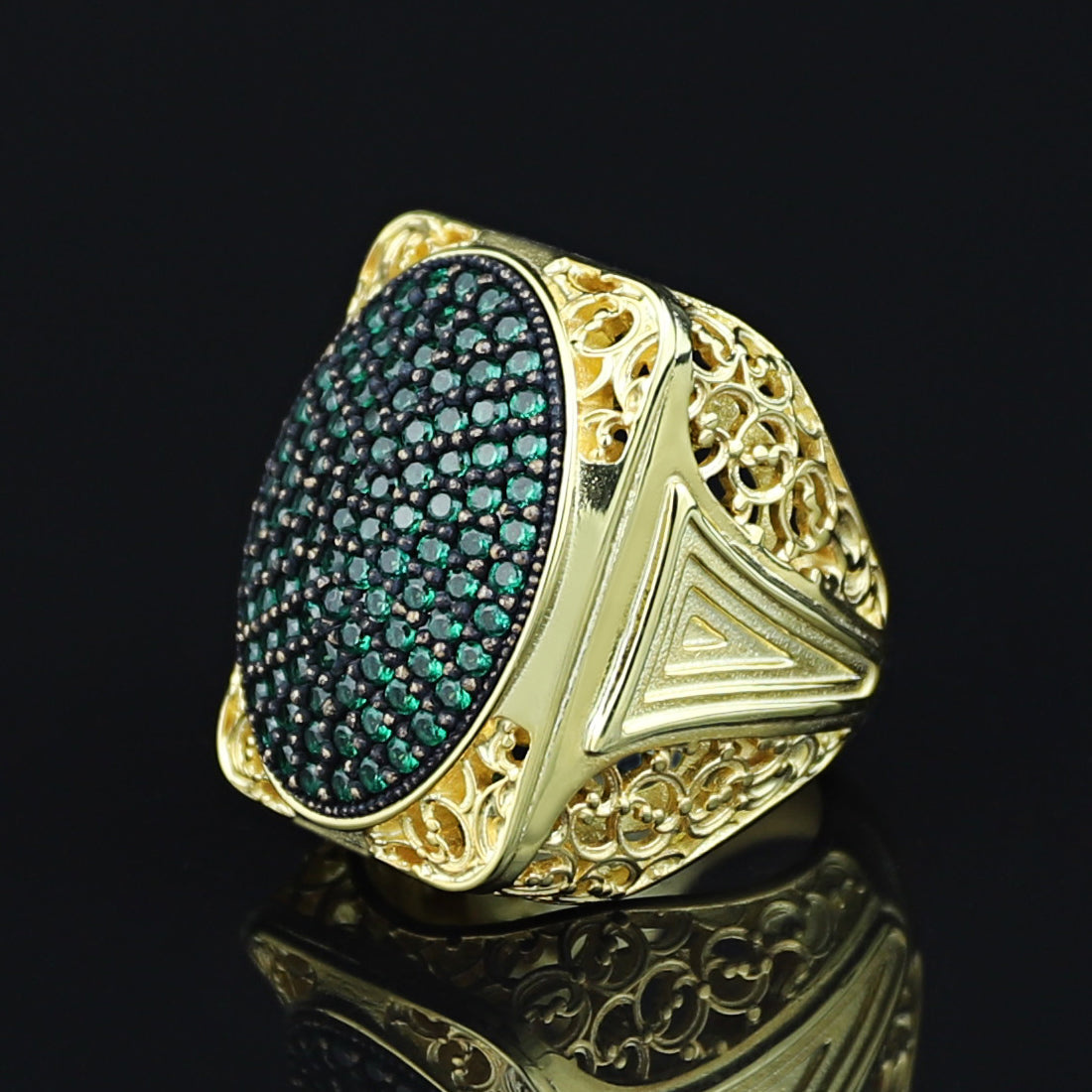 Men Handmade Gold Large Emerald Gemstone Ring