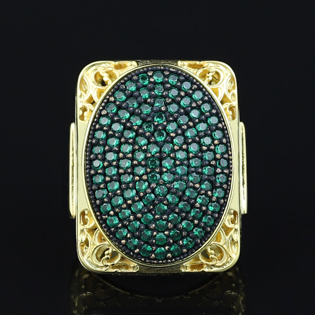 Men Handmade Gold Large Emerald Gemstone Ring