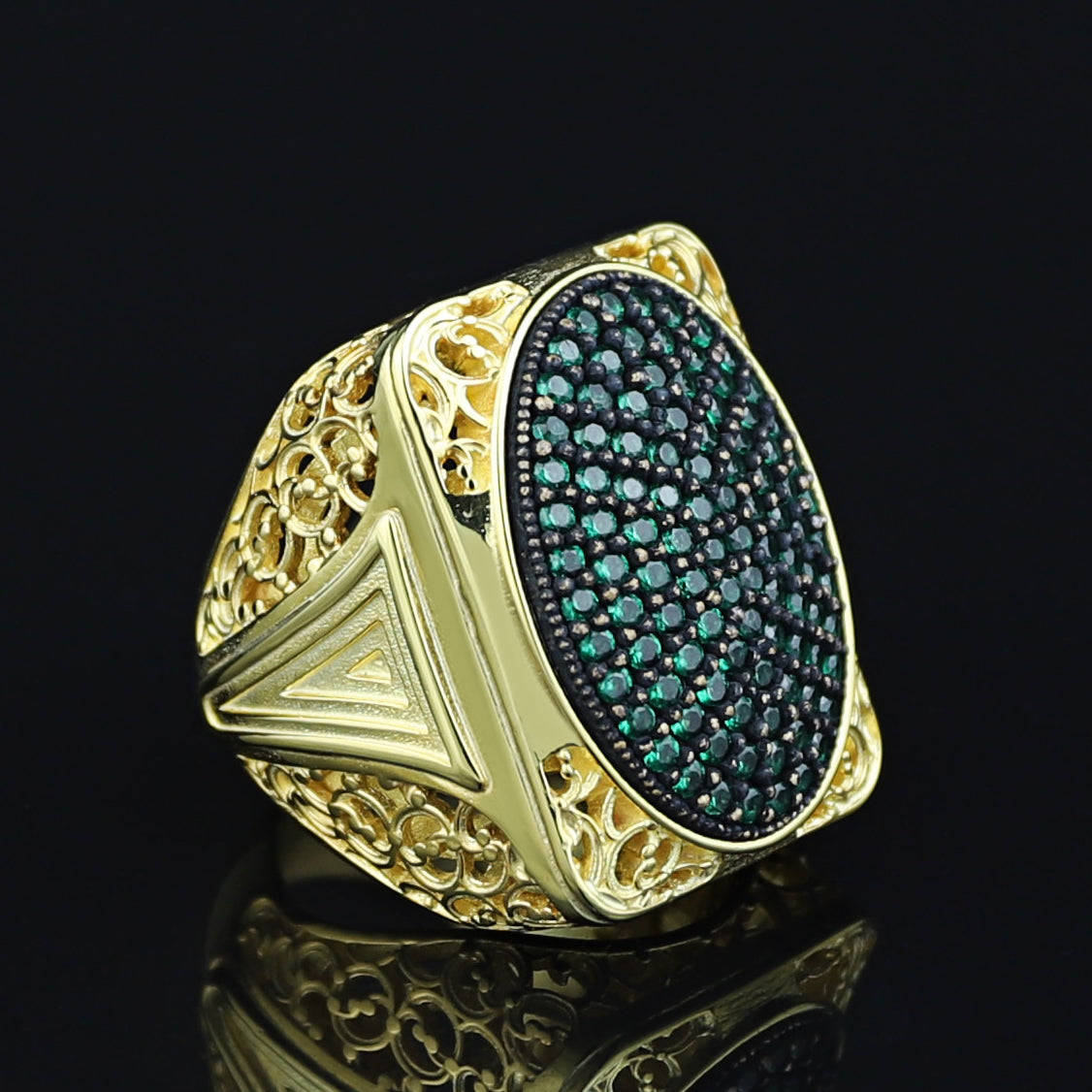 Men Handmade Gold Large Emerald Gemstone Ring