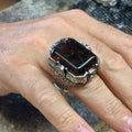 925 Men Silver Large Amber Gemstone Handmade Ring