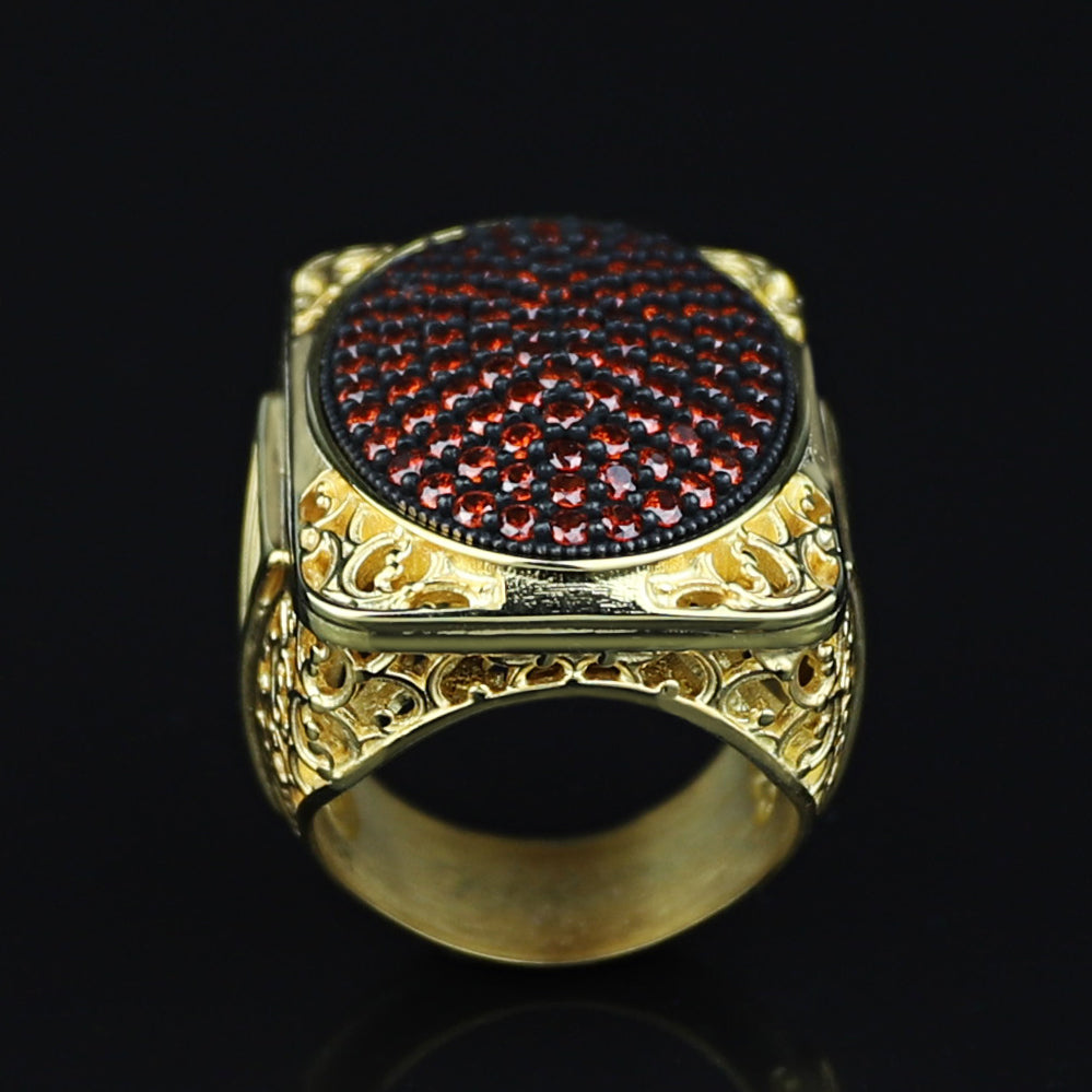 Men Handmade Gold Large Ruby Gemstone 925 Silver Ring