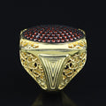 Men Handmade Gold Large Ruby Gemstone 925 Silver Ring