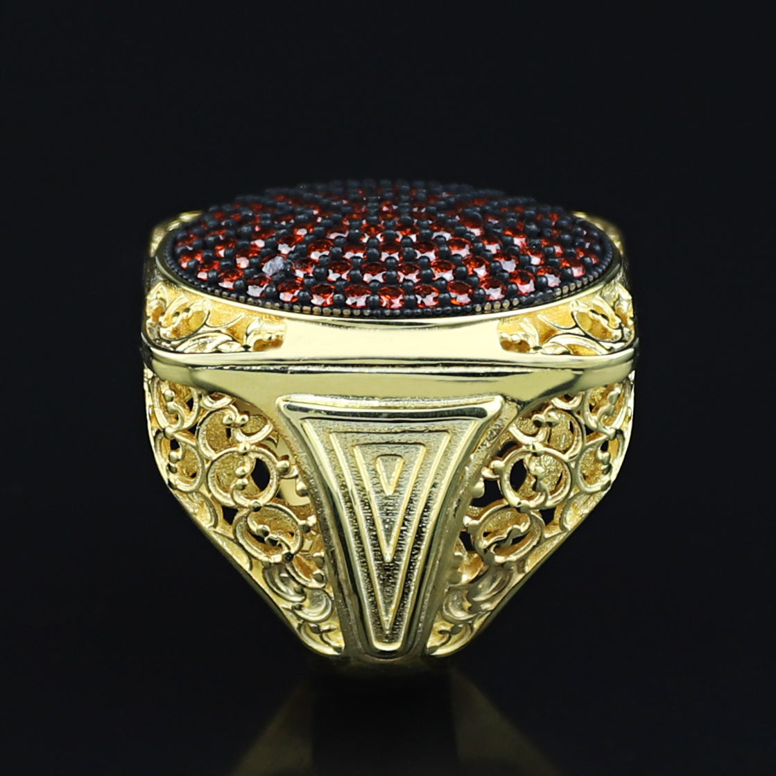 Men Handmade Gold Large Ruby Gemstone 925 Silver Ring