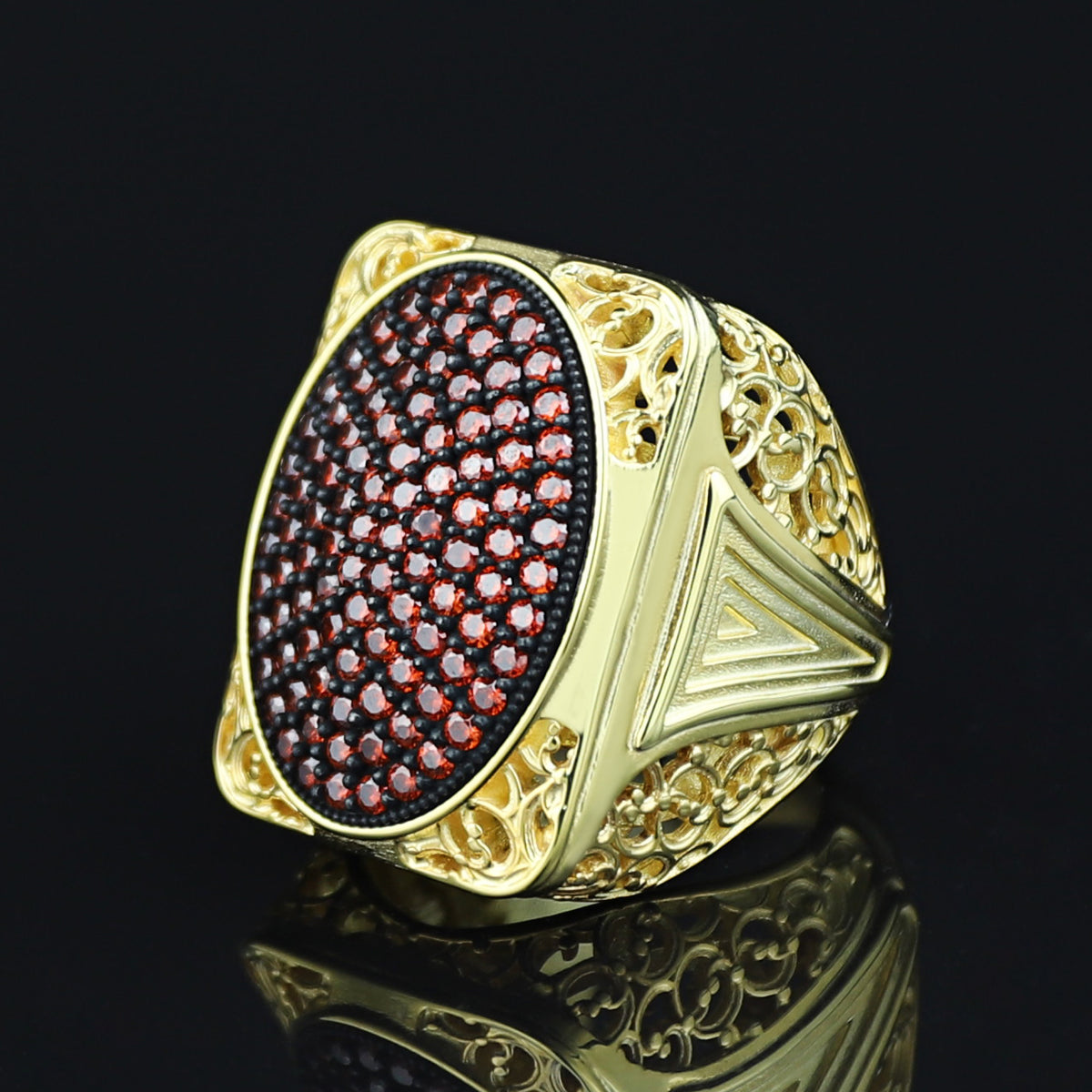 Men Handmade Gold Large Ruby Gemstone 925 Silver Ring