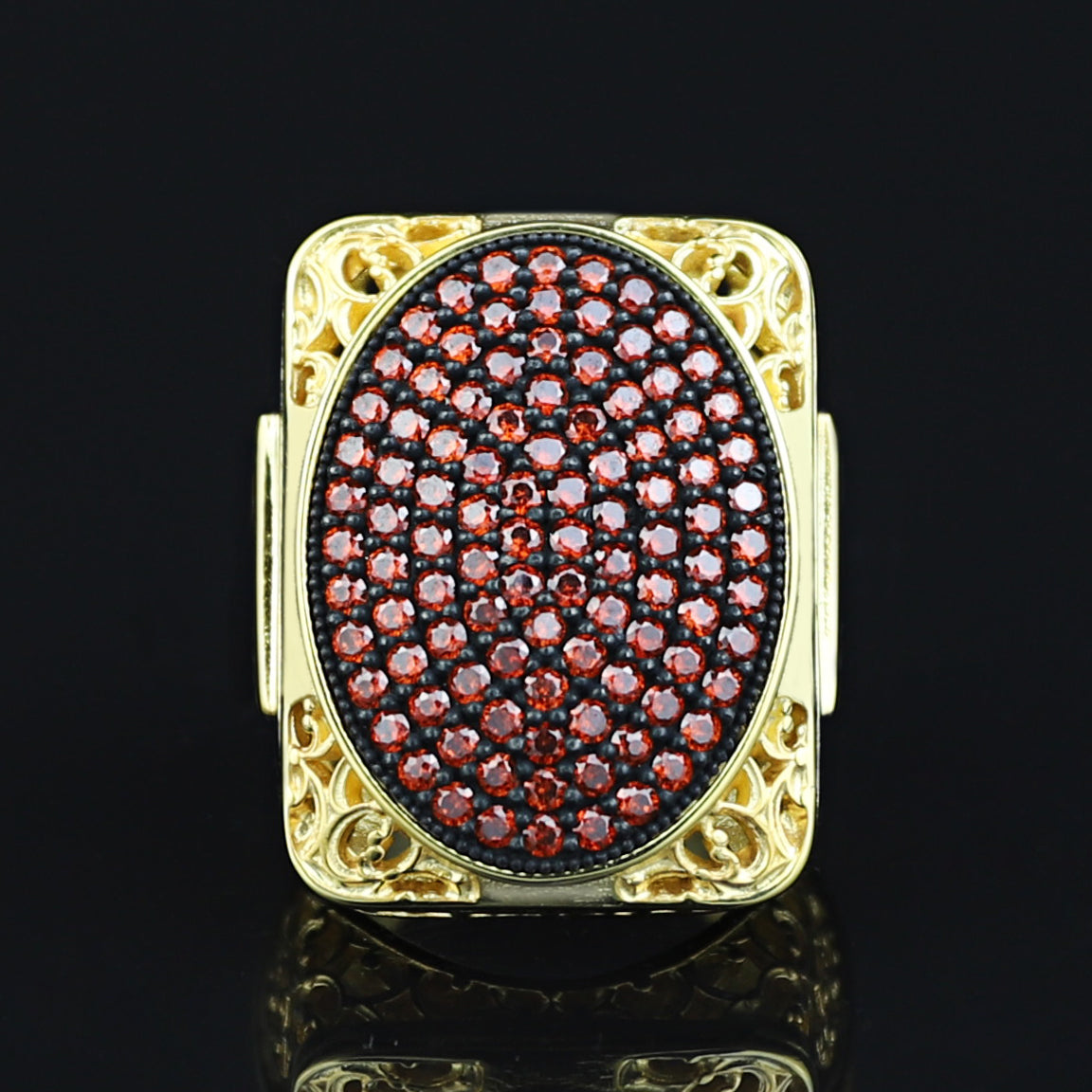Men Handmade Gold Large Ruby Gemstone 925 Silver Ring
