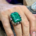 Anillo grande de malaquita natural en plata 925 para hombre