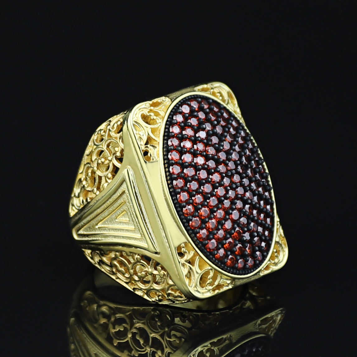 Men Handmade Gold Large Ruby Gemstone 925 Silver Ring