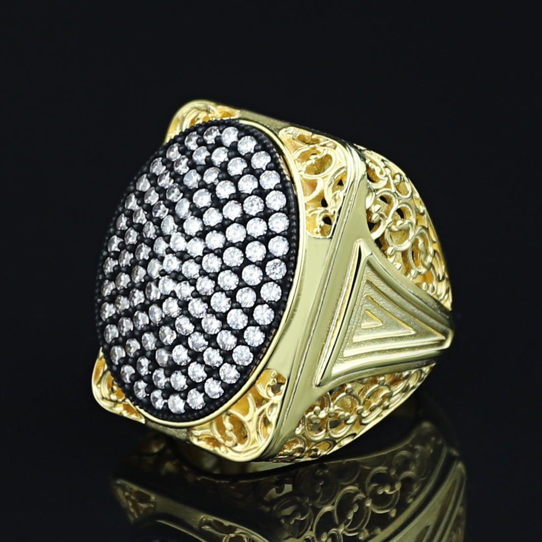 925 Silver Men Handmade Large Ice Out Moissanite Gold plated Ring