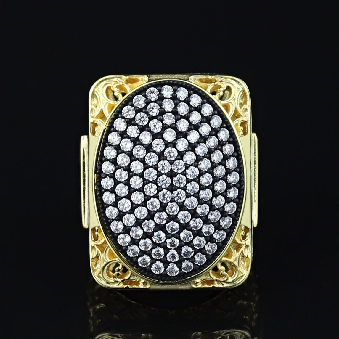 925 Silver Men Handmade Large Ice Out Moissanite Gold plated Ring