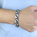 925 Sterling Silver 15mm Black Onyx Cuban Chain Bracelet for Men