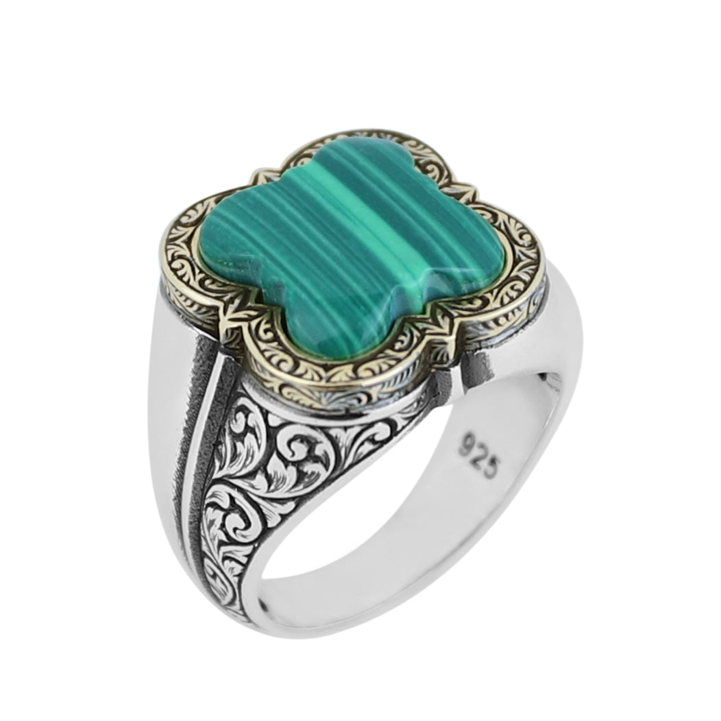Men Handmade Malachite Gemstone Ottoman Style Ring