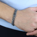 925 Sterling Silver 12mm Black CZ Cuban Chain Bracelet for Men