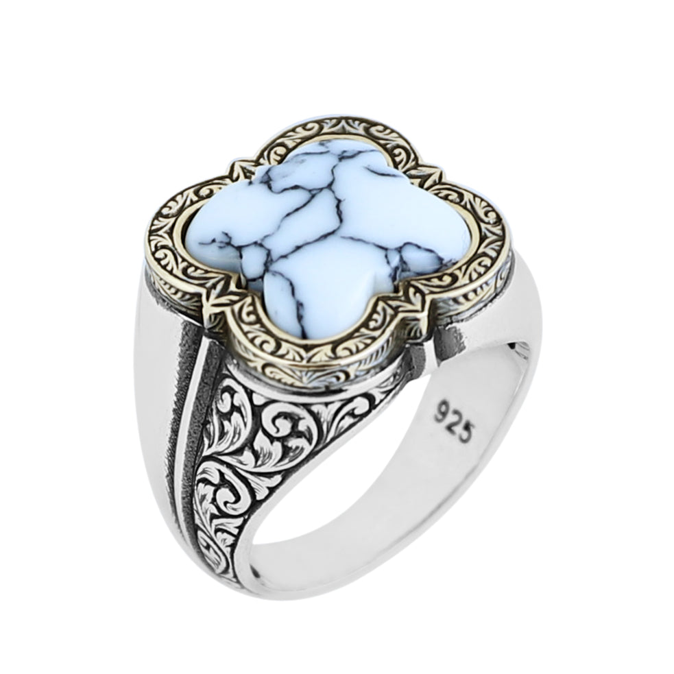 Men Handmade White Turquoise Gemstone Sterling Silver Ring