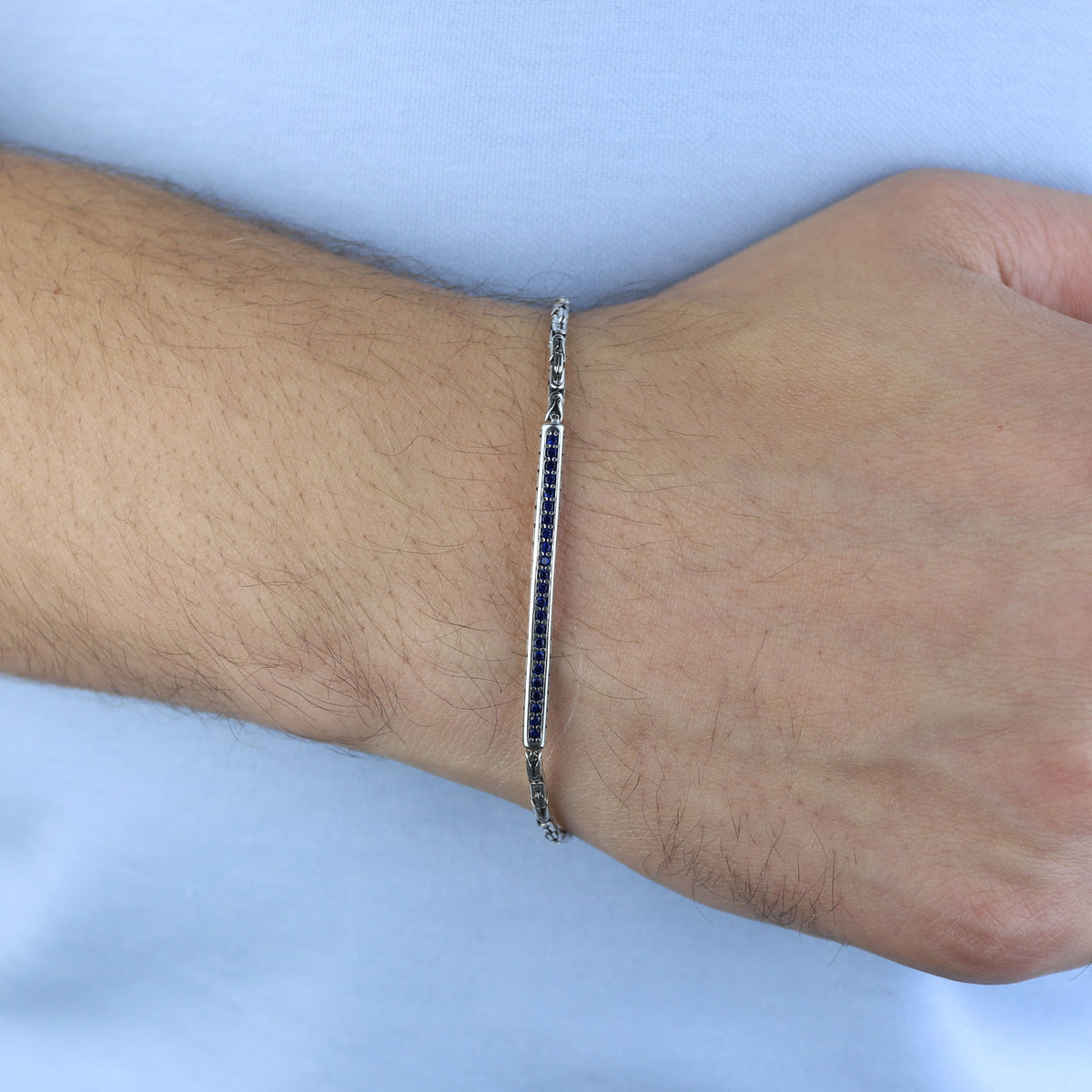 925 Sterling Silver Byzantine Sapphire Gemstone Bracelet for Men