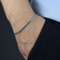 925 Sterling Silver Black Onyx Byzantine Chain Bracelet for Men