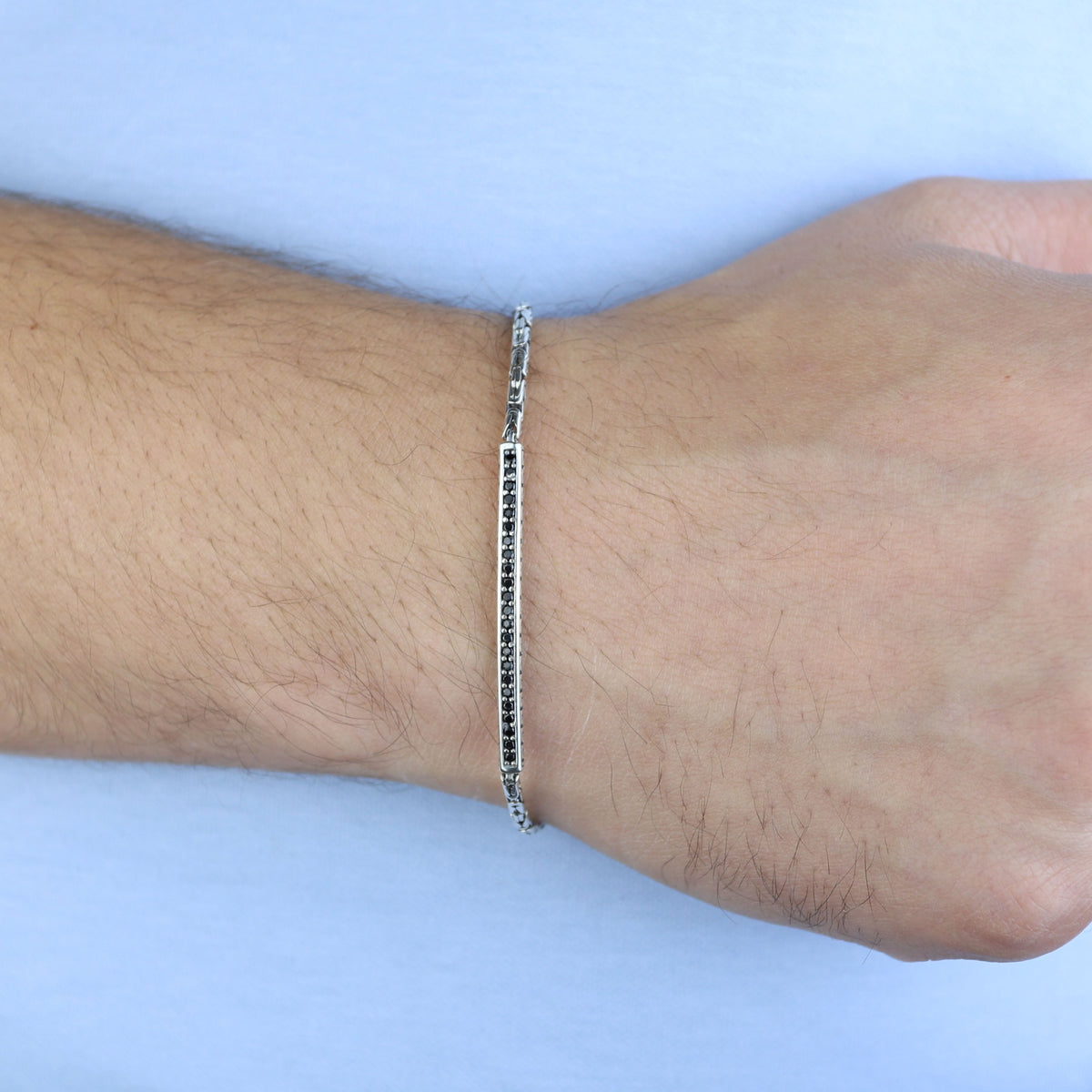 925 Sterling Silver Black Onyx Byzantine Chain Bracelet for Men