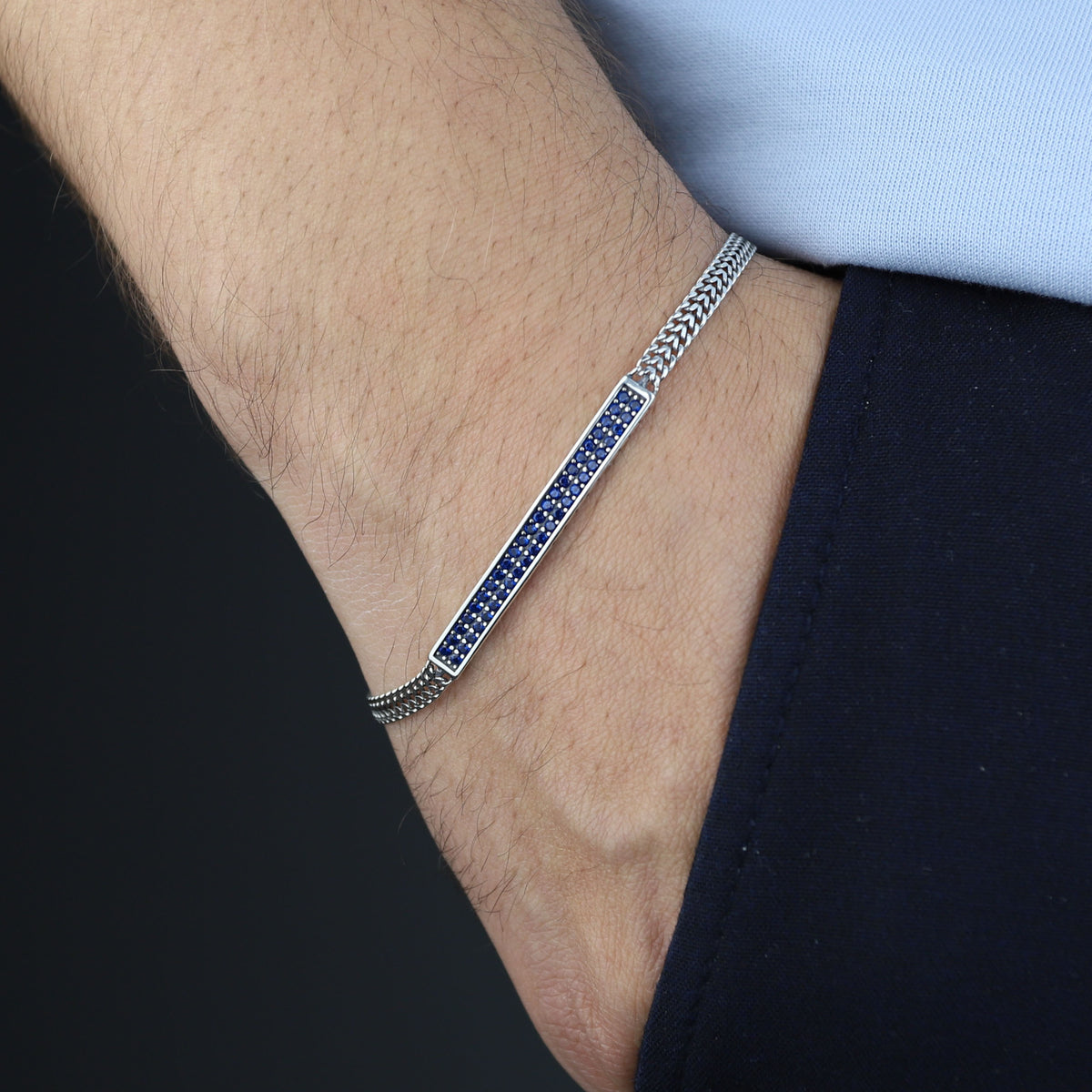 925 Sterling Silver Blue Sapphire Bracelet for Men