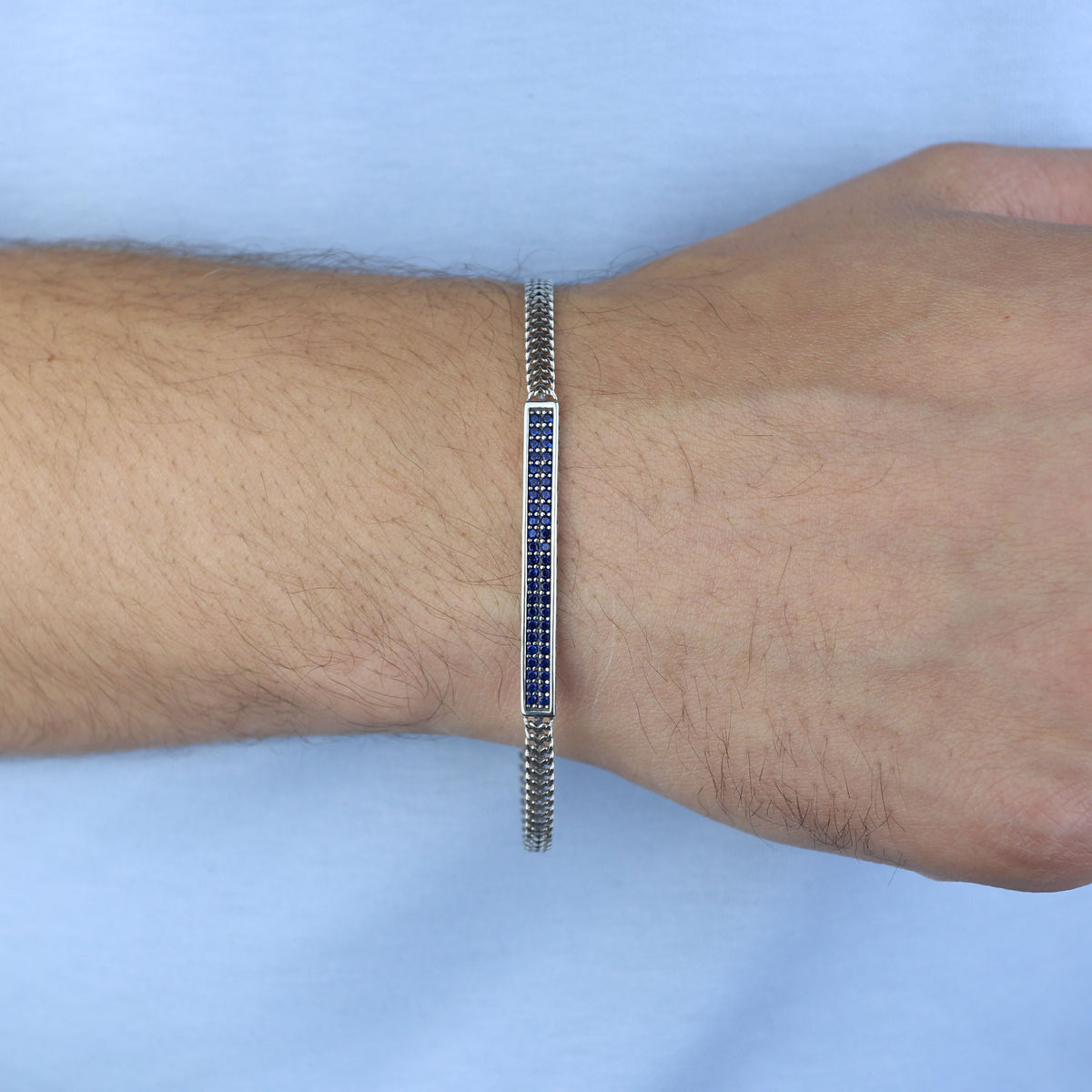 925 Sterling Silver Blue Sapphire Bracelet for Men