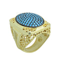 925 Silver Men Handmade Large Gold Turquoise Ring