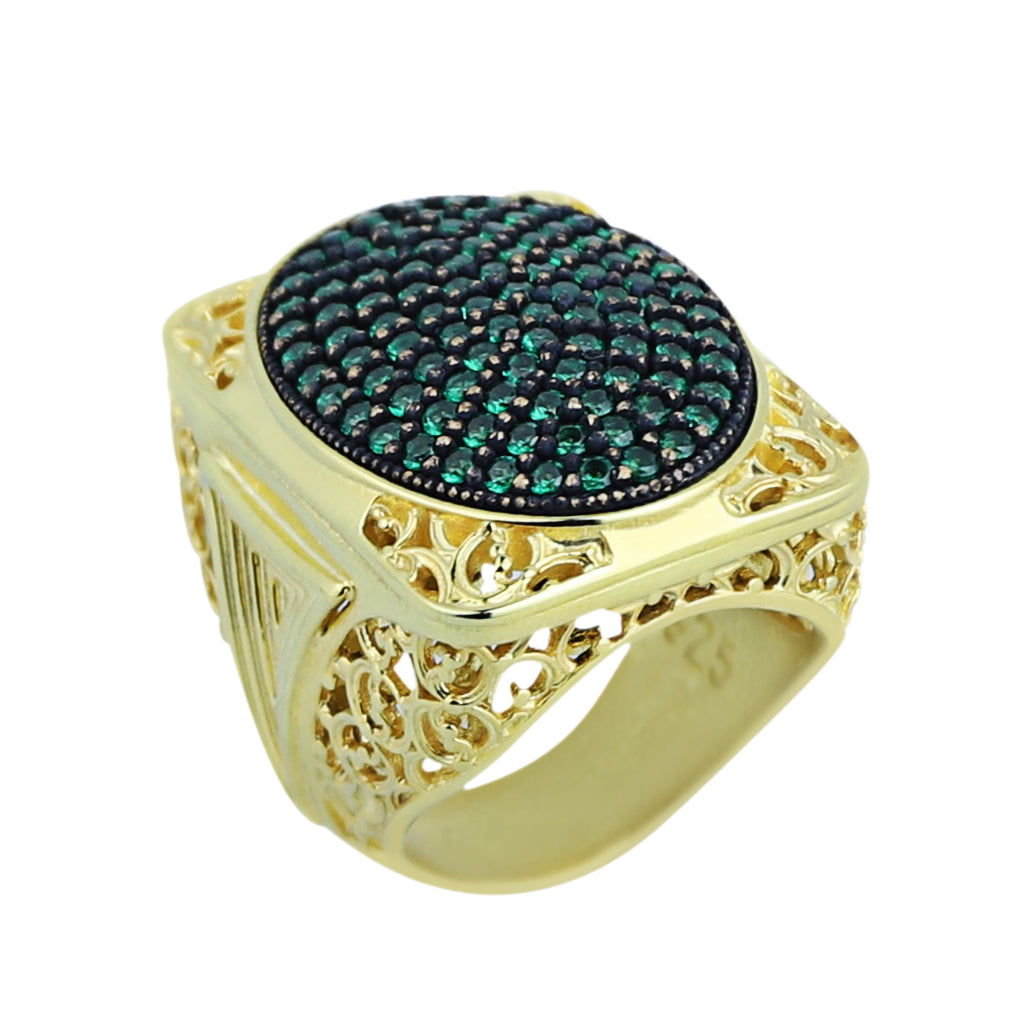Men Handmade Gold Large Emerald Gemstone Ring