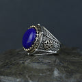 925 Sterling Silver Round Natural Lapis Lazuli Ottoman Style Ring