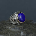 925 Sterling Silver Round Natural Lapis Lazuli Ottoman Style Ring