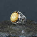925 Silver Handmade Round Natural Yellow Agate Gemstone Ring