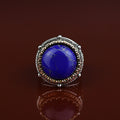 925 Sterling Silver Round Natural Lapis Lazuli Ottoman Style Ring