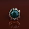 Men Turkish Handmade Round Green Agate Gemstone Ring