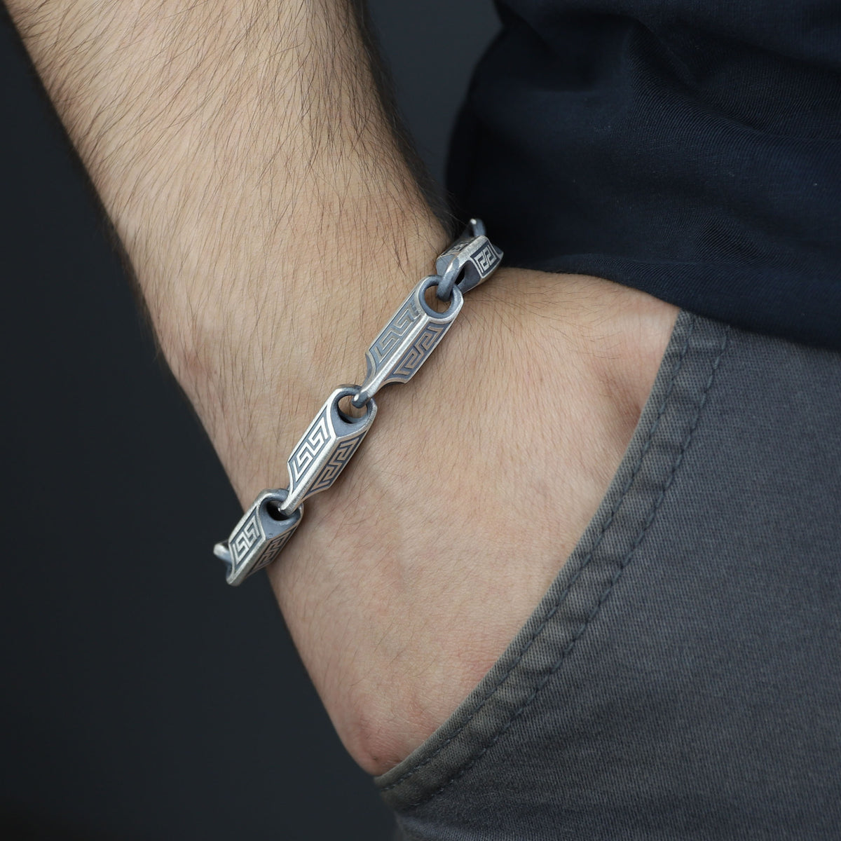 Solid Silver Handmade Greek Chain 10MM Solid Silver Greek Bracelet