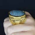 925 Silver Men Handmade Large Gold Turquoise Ring