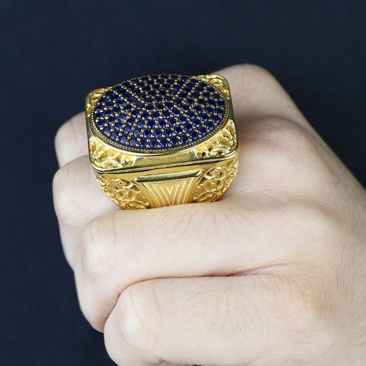 Men Handmade Gold Sapphire Gemstone Ottoman Style Ring