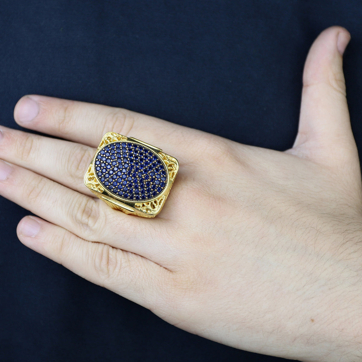 Men Handmade Gold Sapphire Gemstone Ottoman Style Ring