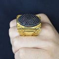 Men Handmade Silver Large Gold Onyx Gemstone Ring