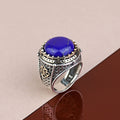 925 Sterling Silver Round Natural Lapis Lazuli Ottoman Style Ring