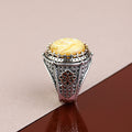 925 Silver Handmade Round Natural Yellow Agate Gemstone Ring