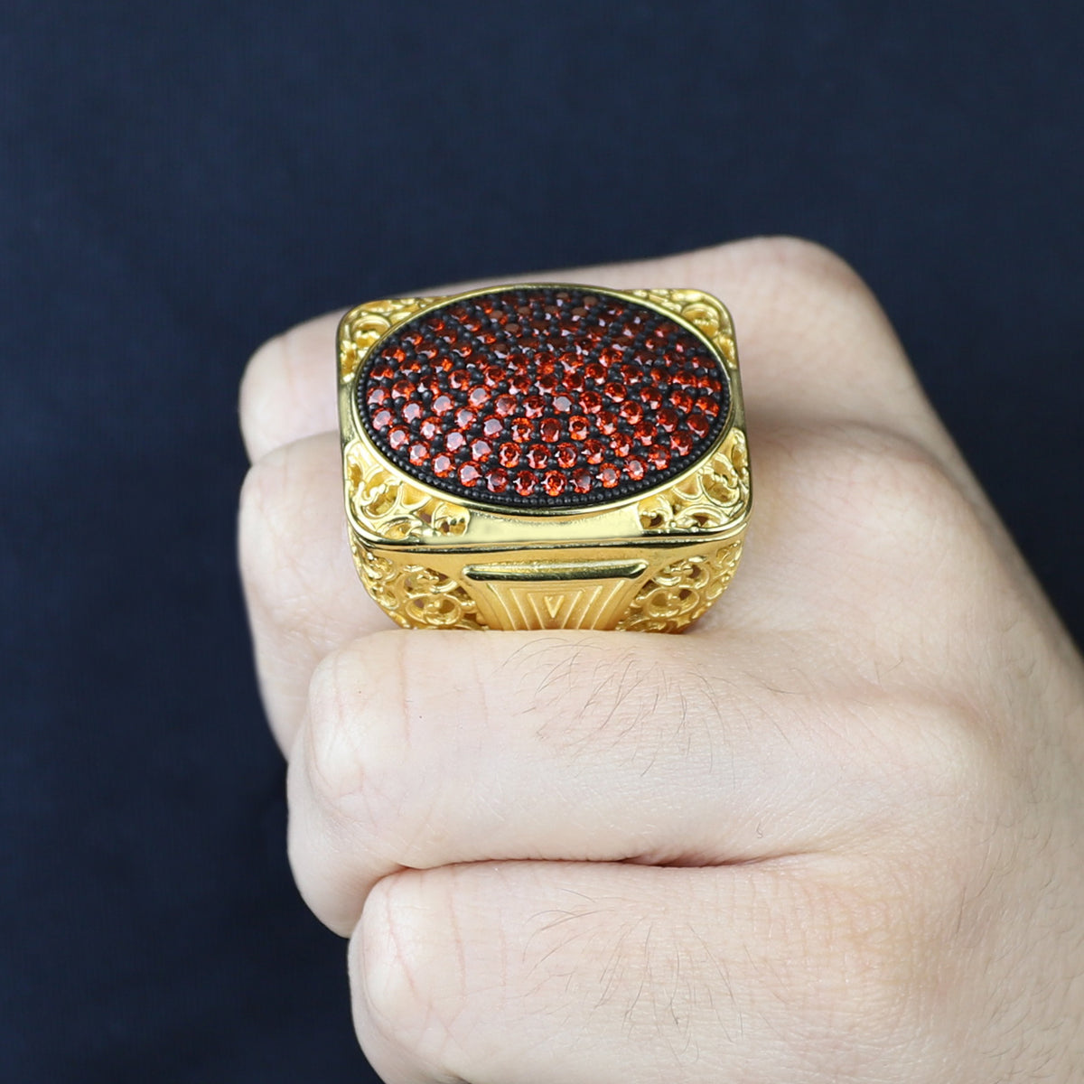 Men Handmade Gold Large Ruby Gemstone 925 Silver Ring