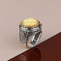 925 Silver Handmade Round Natural Yellow Agate Gemstone Ring
