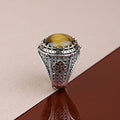 925 Silver Men Handmade Round Tiger Eye Gemstone Ring