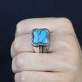 925 Silver Men Handmade Blue Turquoise Gemstone Ring